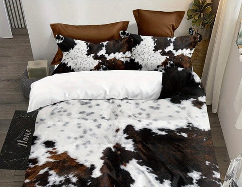 Home Decor - 3PC Doona Cover - Cowhide Pattern Brown/Black Queen Size
