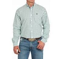 CINCH Mens Green Blue Check Shirt