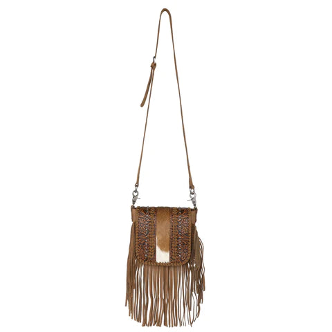 Montana West - Genuine Leather Tooled Collection Fringe Crossbody