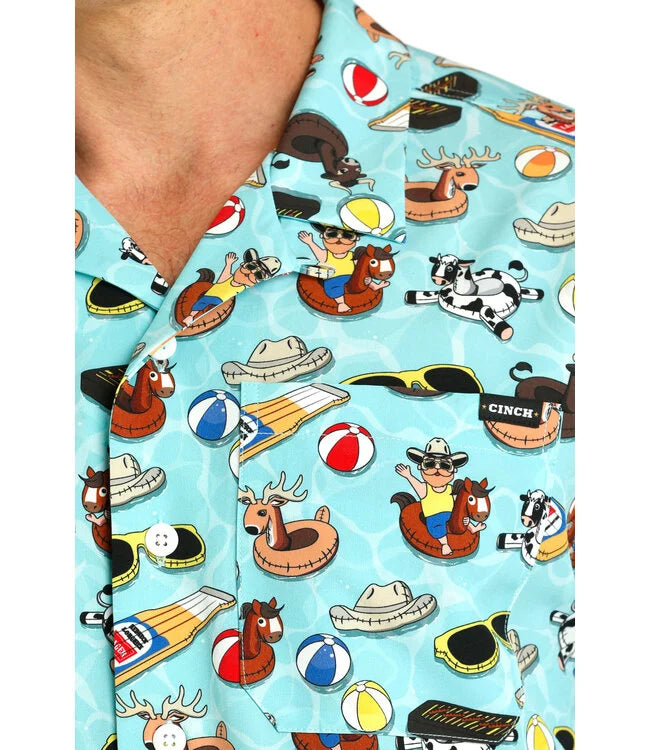 CINCH Mens Blue Camp Shirt