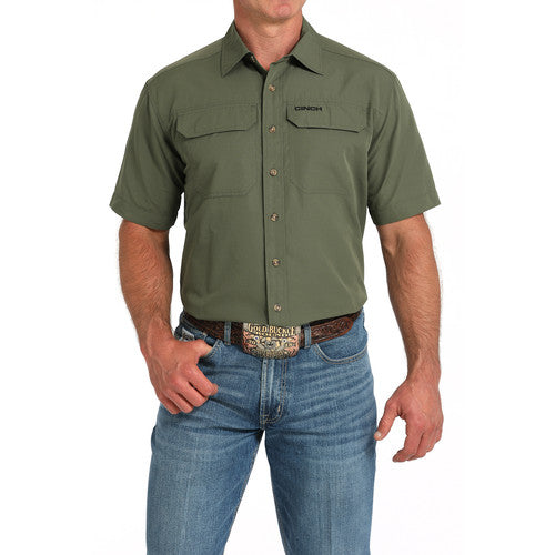 CINCH Mens Olive Arena Flex Short Sleeve Shirt