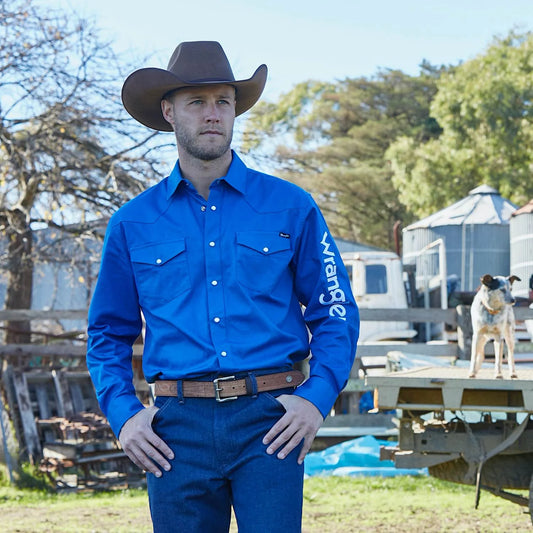 WRANGLER Mens Logo Shirt Cobalt