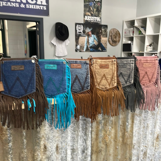 Wrangler Leather Fringe Denim Crossbody