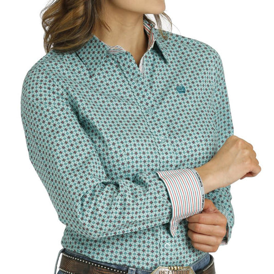 CINCH Womens Geo Teal Shirt