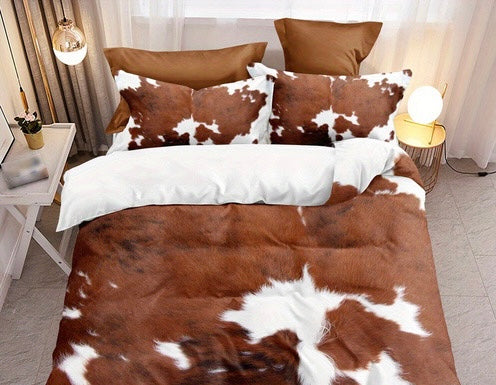 Home Decor - 3PC Doona Cover - Queen Size - Cowhide Pattern Dark Brown