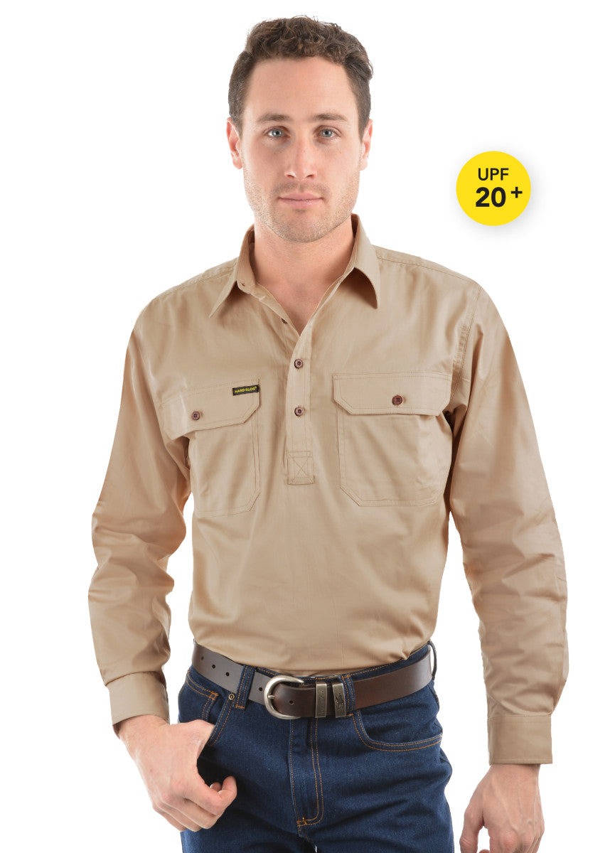 HARDSLOG Mens Half Button Workshirt
