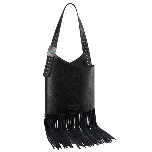 Wrangler Turquoise Stone Concho Fringe Hobo Black