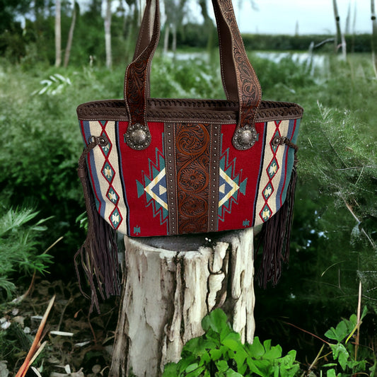 Montana West Aztec Tapestry Tooled Collection Tote