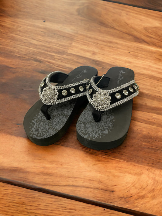 Western Flip Flops Crystal Studs Black