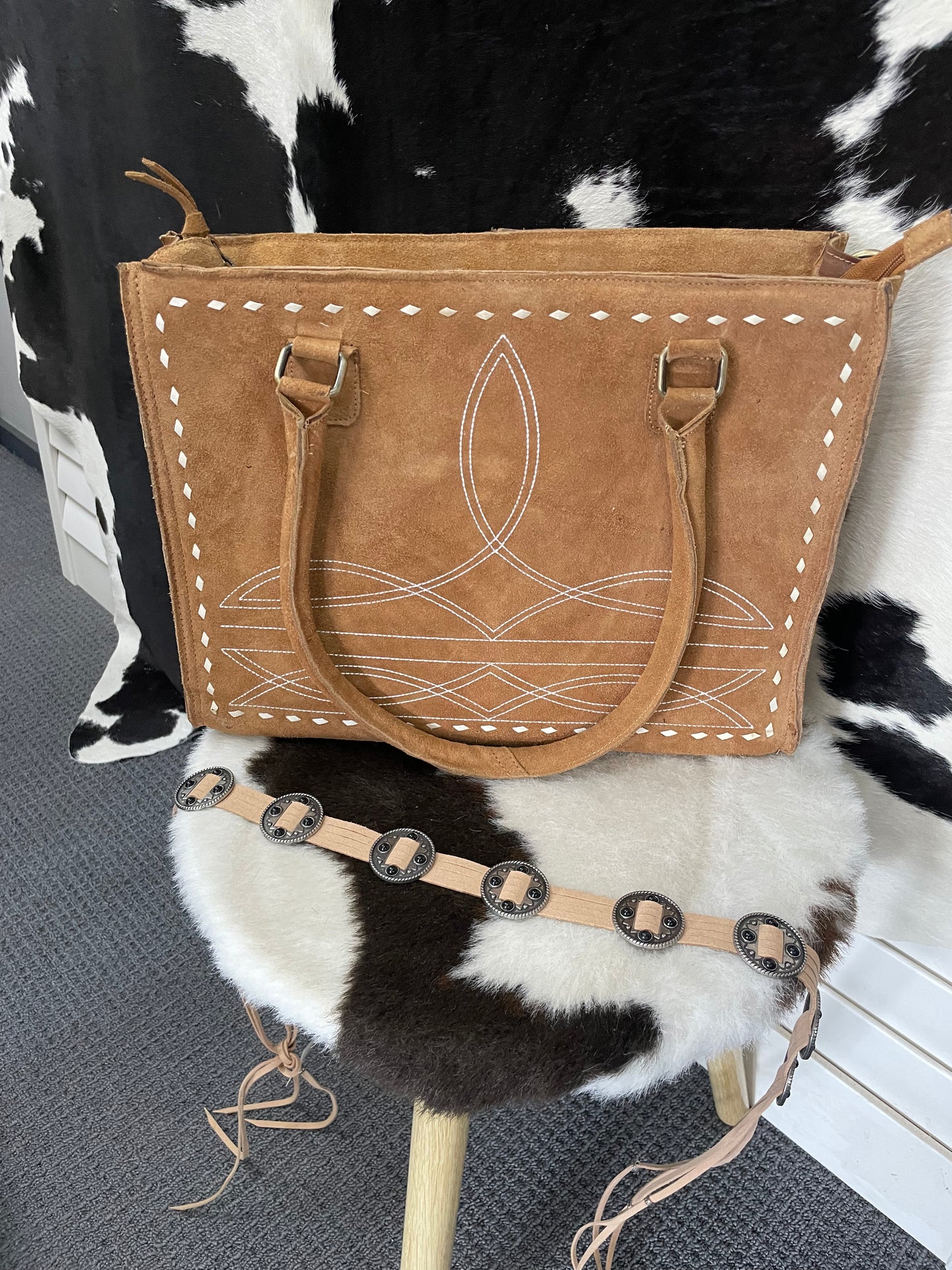 Suede Boot Stitch Tote Bag