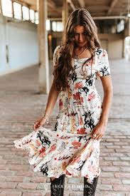LB Vintage Western Printed Ruffle Hem Dress