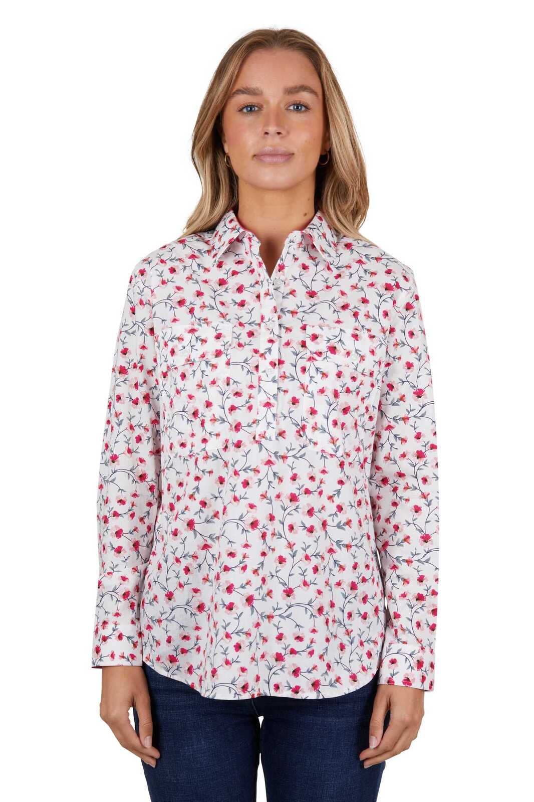 HARDSLOG Womens Pearl Half Button Shirt