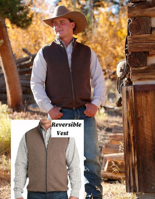 CINCH Mens Ribbed Vest REVERSIBLE Brown/Tan