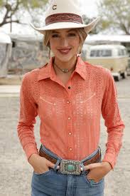CRUEL Womens Orange Lace Shirt