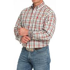 CINCH Mens Red White Check Shirt