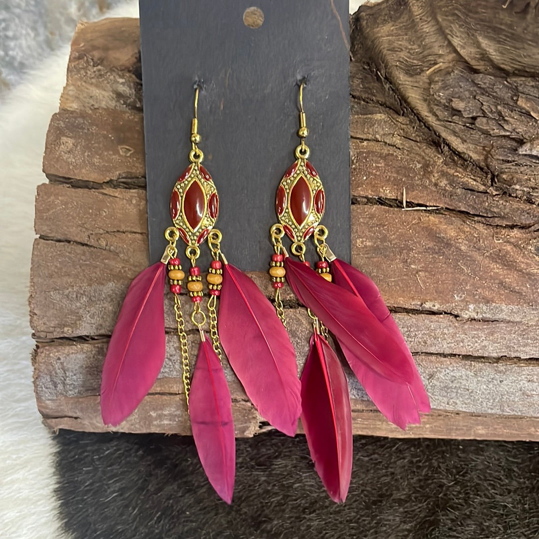 Earrings - Red Feather 14