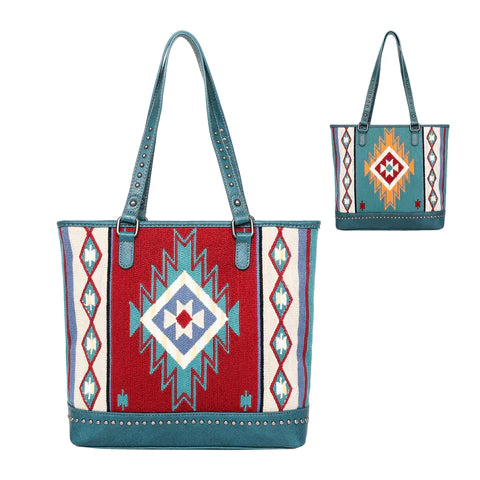 Montana West - Aztec Tapestry Tote Double Sided Design - Turquoise