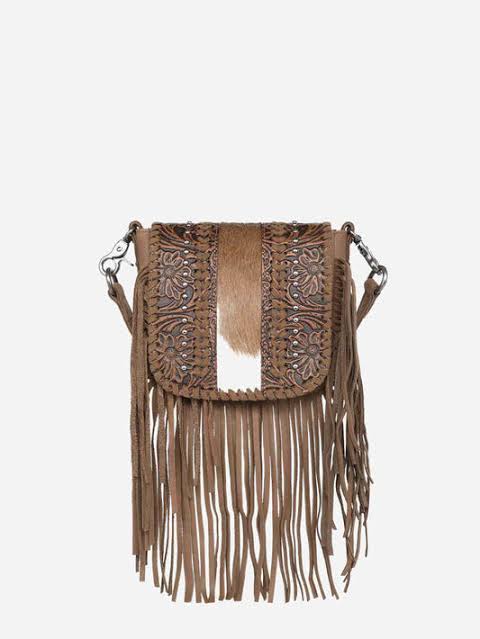 Montana West - Genuine Leather Tooled Collection Fringe Crossbody